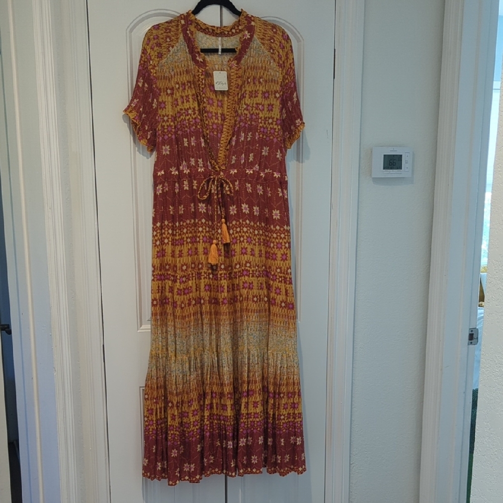 NWT Free People Red and Yellow Patterned Maxi Dress
